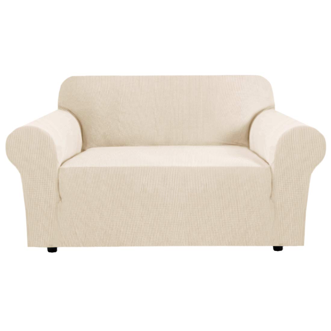 H.VERSAILTEX Stretch Sofa Covers for 3 Cushion Couch Covers Sofa Slipcovers for Living Room Feature Thick Checked Jacquard Fabric with Elastic Bottom, Sofa Large - Natural
