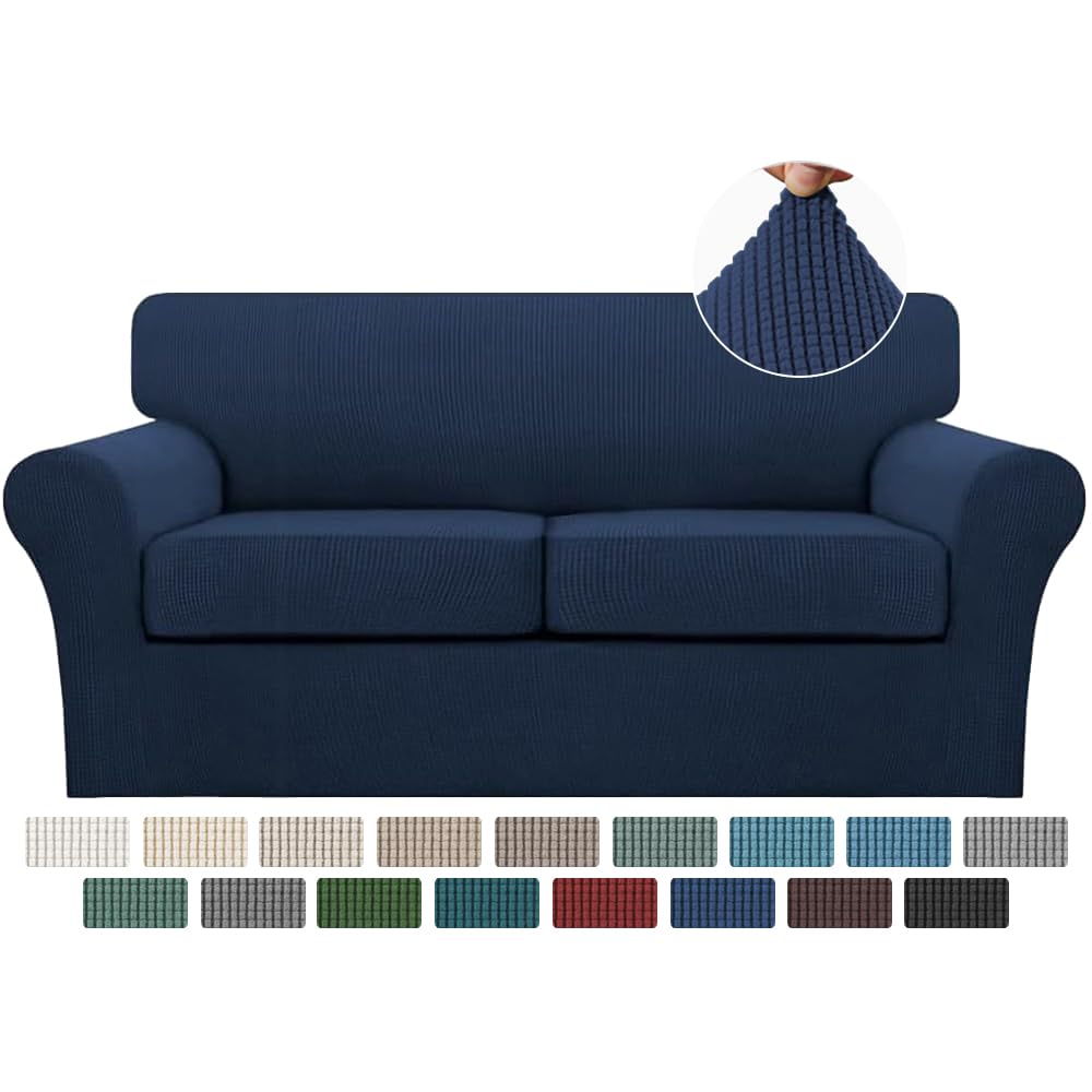 Turquoize 4 Piece Couch Cover Sofa Covers for 3 Cushion Couch Sofa Slipcovers Washable Sofa Cover for Dogs with Individual Couch Cushion Covers Feature Jacquard Fabric(3 Cushion Sofa, Biscotti Beige)