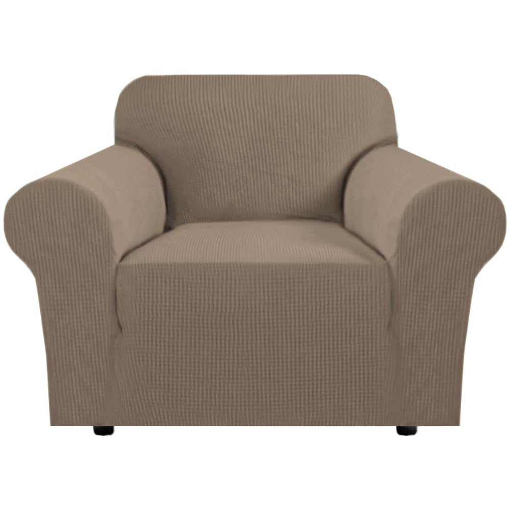 H.VERSAILTEX Stretch Sofa Covers for 3 Cushion Couch Covers Sofa Slipcovers for Living Room Feature Thick Checked Jacquard Fabric with Elastic Bottom, Sofa Large - Natural