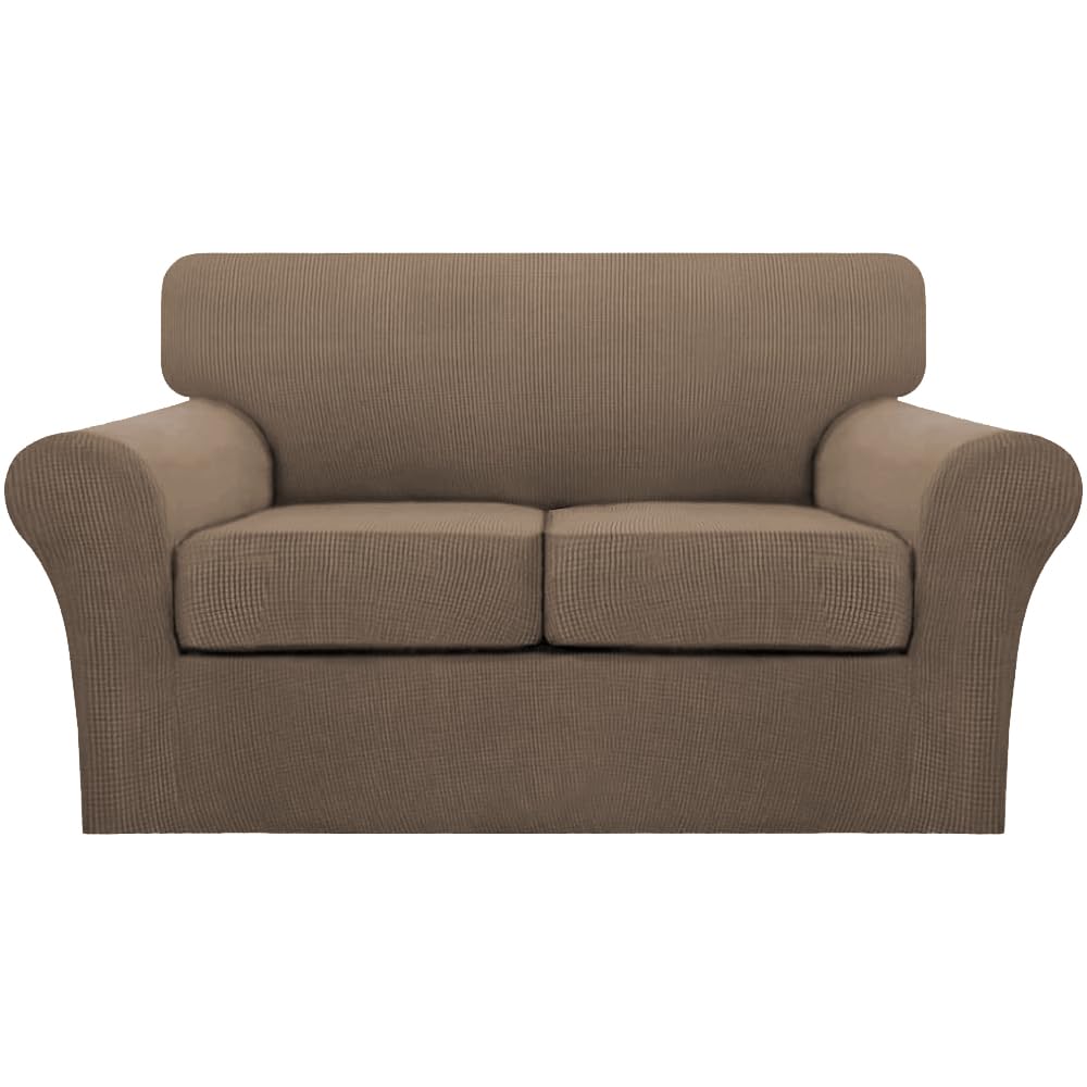Turquoize 4 Piece Couch Cover Sofa Covers for 3 Cushion Couch Sofa Slipcovers Washable Sofa Cover for Dogs with Individual Couch Cushion Covers Feature Jacquard Fabric(3 Cushion Sofa, Biscotti Beige)