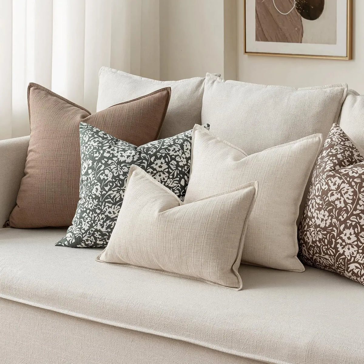 2-Pack 26x26 Natural Linen Euro Sham Pillow Covers - Thick Textured Cushion Slipcovers with Hidden Smooth Zipper, Machine Washable, Luxurious Hotel-Style Look for Modern Farmhouse Bed Decor, Neutral Household Textile Accessories