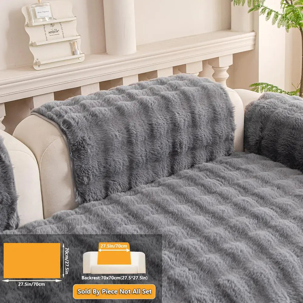 1pc Autumn Winter Faux Rabbit Fur Long Hair Sofa Cushion, Modern Luxury Thick Plush Sofa Cover for 4 Seat Couch, Pet Friendly Home Decor