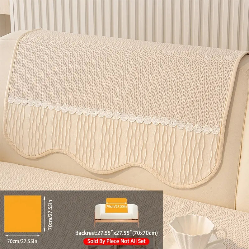French Cream Snow Nourish Sofa Cushion, Non-Slip Cat Scratch Resistant, All-Season Use, Reusable Sofa Cover Seat Pad