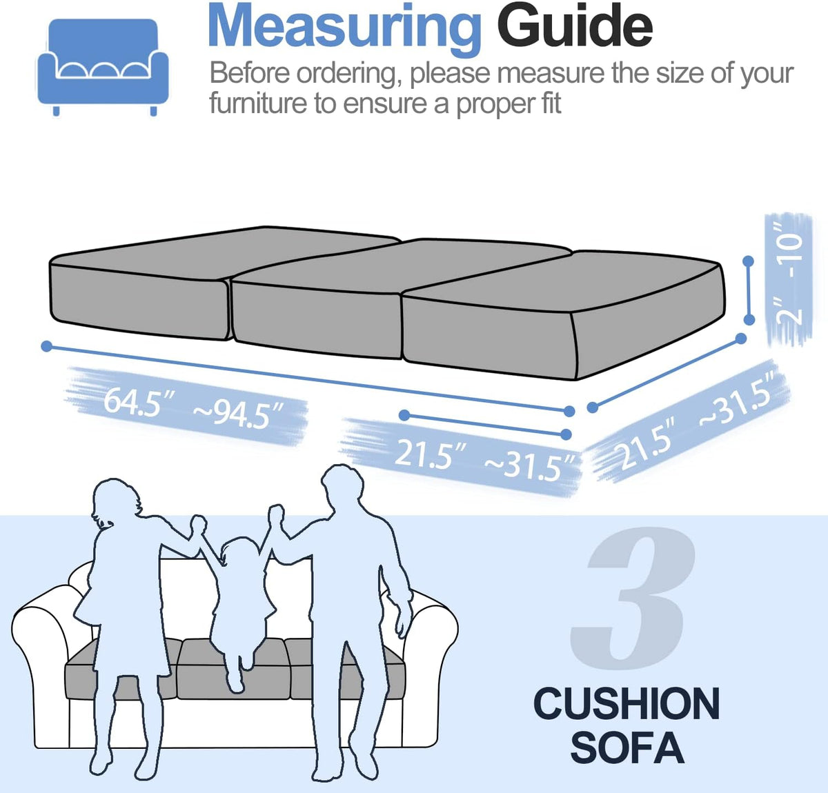 WEYOND Couch Cushion Covers L Shaped Sectional, 3PC Seat Covers, Dark Grey