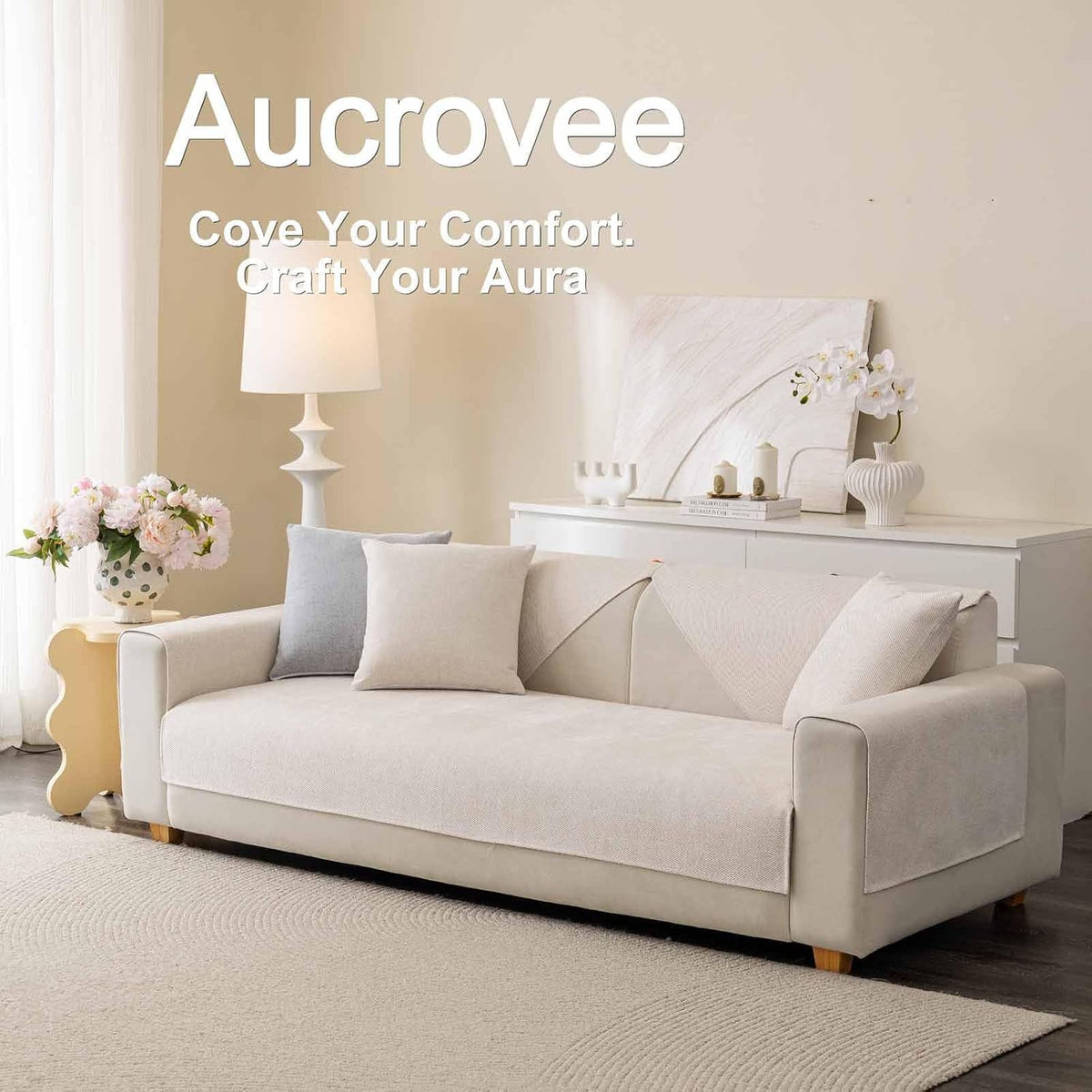 Soft Plush Couch Cover Washable, Non Slip Pluffy Sectional Sofa Covers for 3 Cushion Couch Sofa L Sharped Sofa Slipcover, Furniture Protector for Pets (1 PCS 36"x94" White)