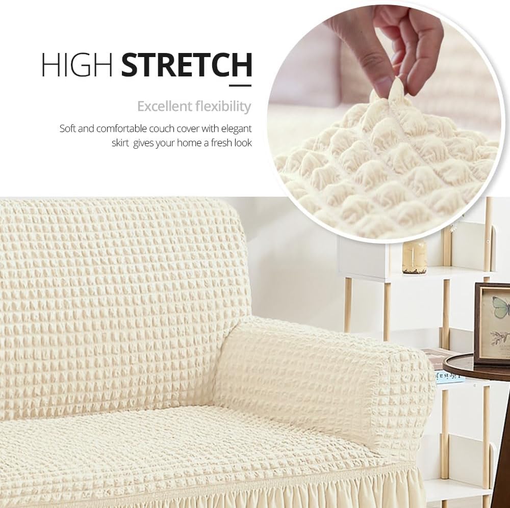 NICEEC Sofa Covers Beige Couch Cover Stretch Sofa Slipcovers with Skirt