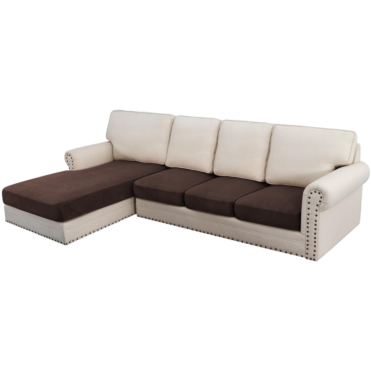 H.VERSAILTEX Velvet Stretch Couch Cushion Cover Plush Cushion Slipcover for Chair Loveseat Sofa Cushion Furniture Protector Seat Cushion Sofa Cover (3 Piece Sofa Cushion Covers, Ivory)