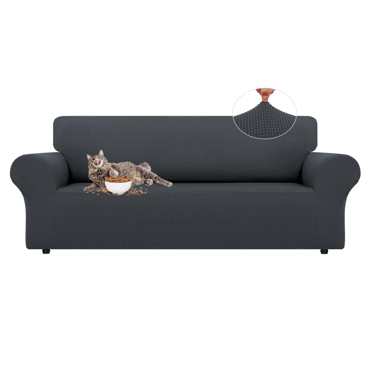 LURKA Stretch Couch Cover for Sofa, 1 Piece 3 Cushion Slipcover, Black