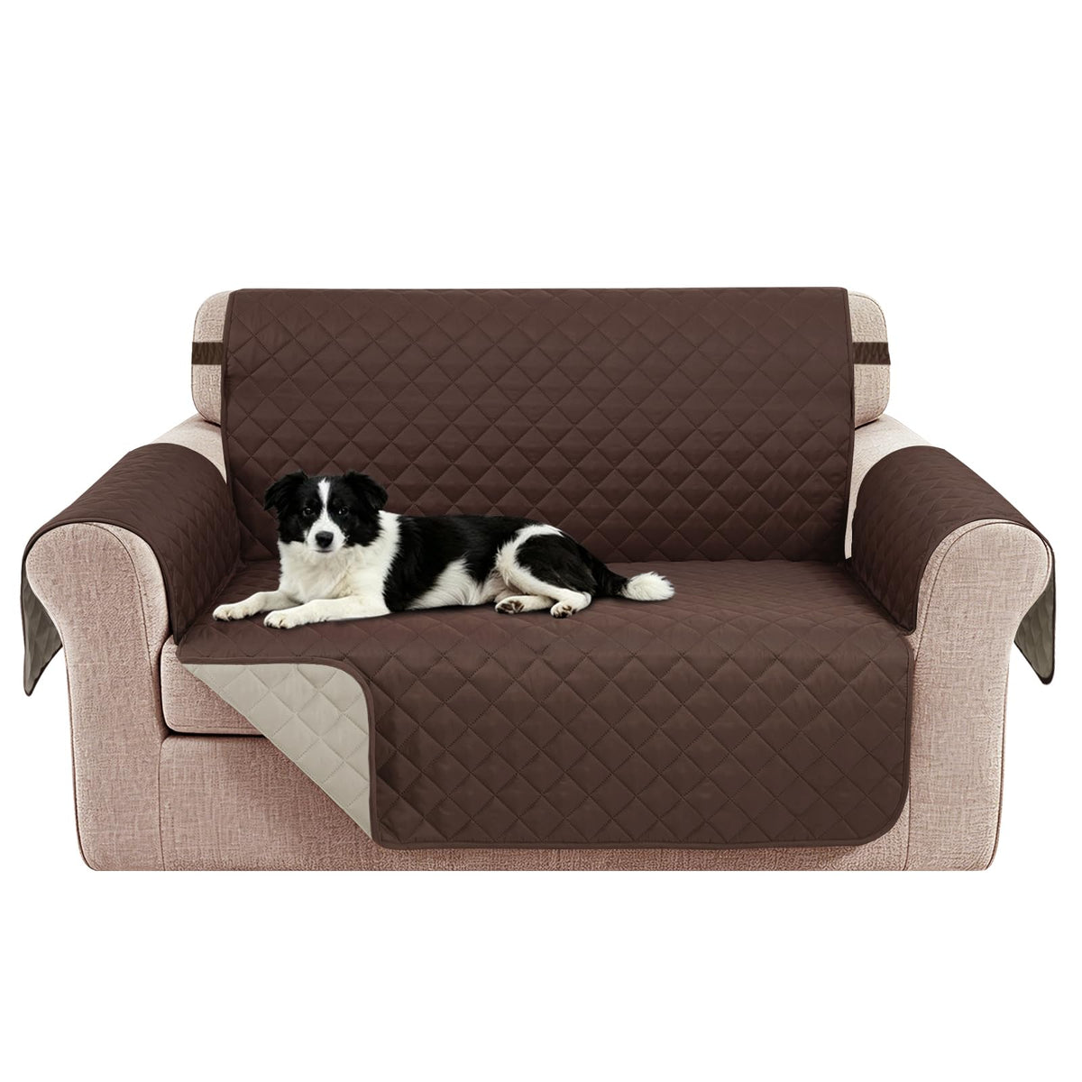 Reversible Sofa Cover for 3 Cushion, Chocolate/Beige