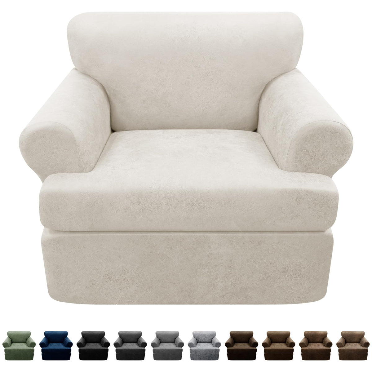 Couch Cover Leather Look 3 Seater Couch Sofa Cover 1-Piece Sofa Slipcover Stretch Furniture Protector with Elastic Bottom & Pockets(Sofa, Coffee)