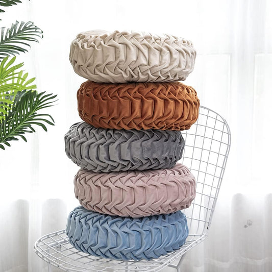 vctops Solid Velvet Seat Cushions Round Floor Pillows Thicken Chair Cushions Pleated Chair Pads Seat Pad Throw Pillows for Bedroom Living Room (Beige,Diameter 15")