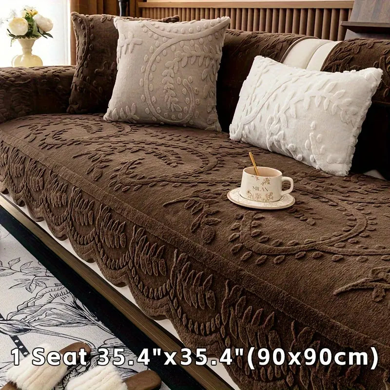 1pc of Artificial Rabbit Fur Soft And Comfortable Cushion Kit- Elegant Beige Flower And Leaf Pattern, Paired with a Pillow to Place on Top, Non Slip, Machine Washable Protective Cover, Suitable for Sofas of 1 to 4 People