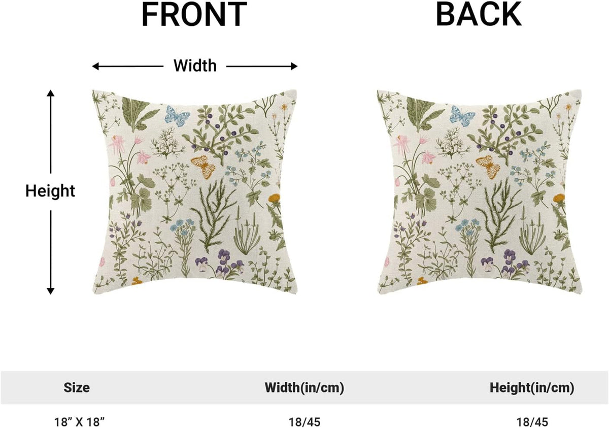 Spring Sage Green Wild Flower Pillow Covers 18x18 Set of 2