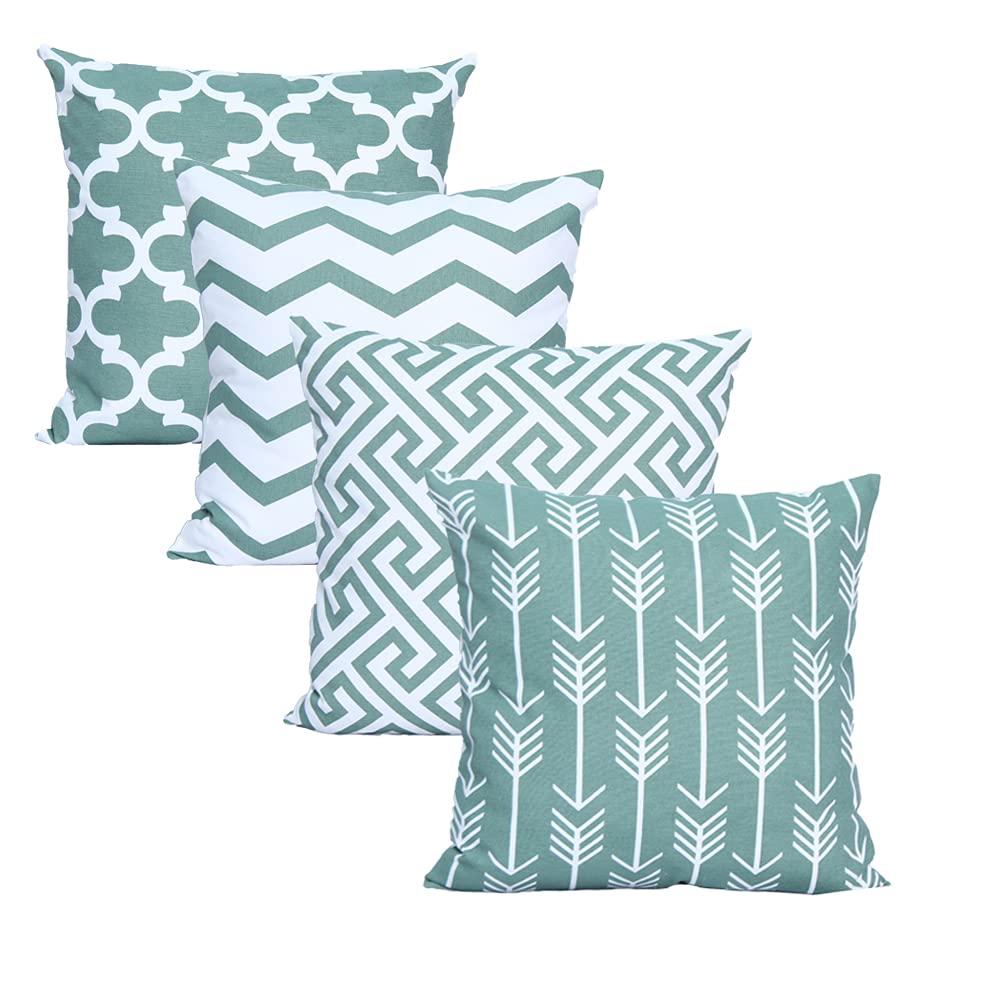 Accent Home Cotton Canvas Throw Cushion Cover Printed Both Side For Home Sofa Couch, Chair Back Seat,4pc pack 18x18" in Color TEAL