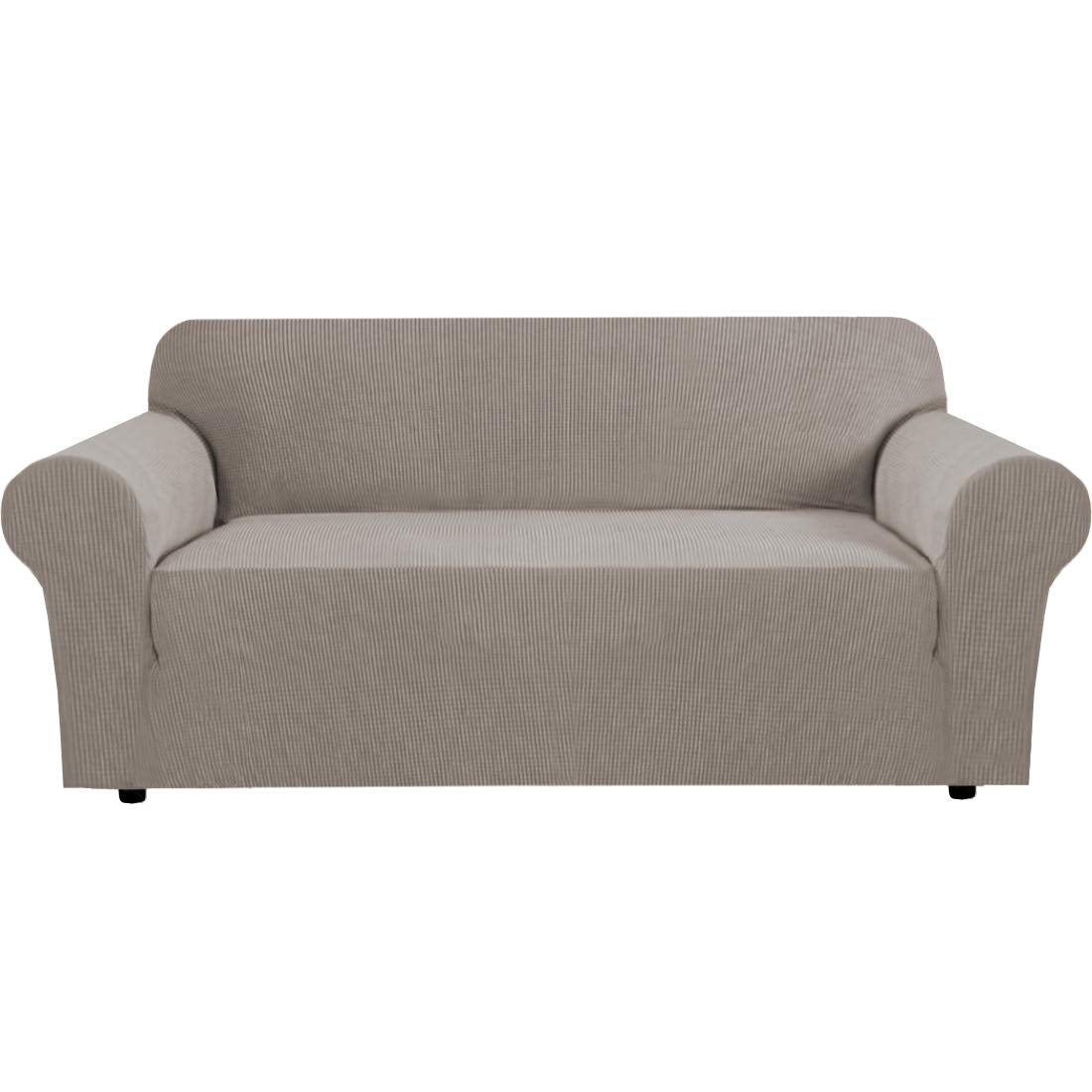 H.VERSAILTEX Stretch Sofa Covers for 3 Cushion Couch Covers Sofa Slipcovers for Living Room Feature Thick Checked Jacquard Fabric with Elastic Bottom, Sofa Large - Natural