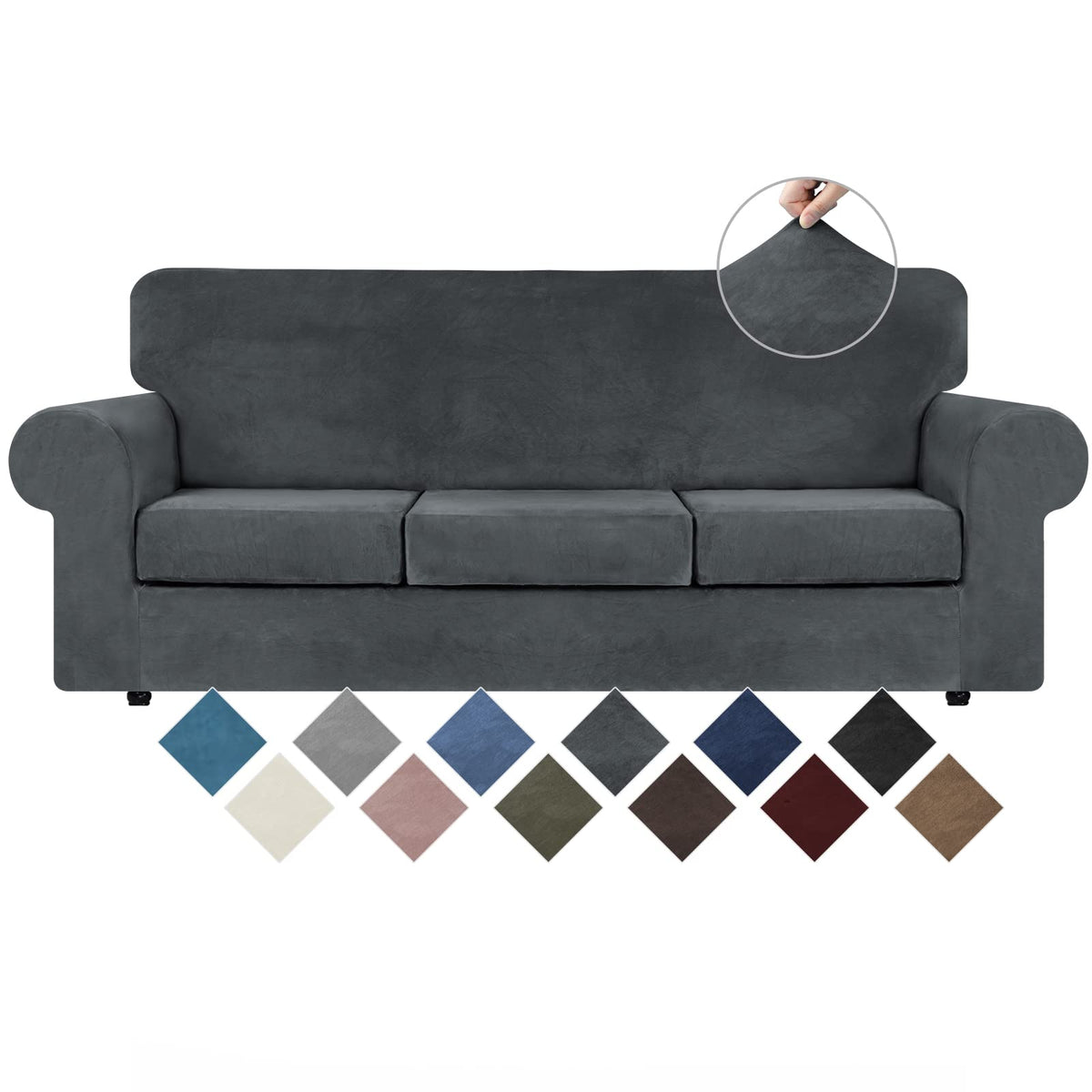 WEERRW 4 Pieces Couch Cover for Sofa Velvet Sofa Covers Washable, Dark Grey