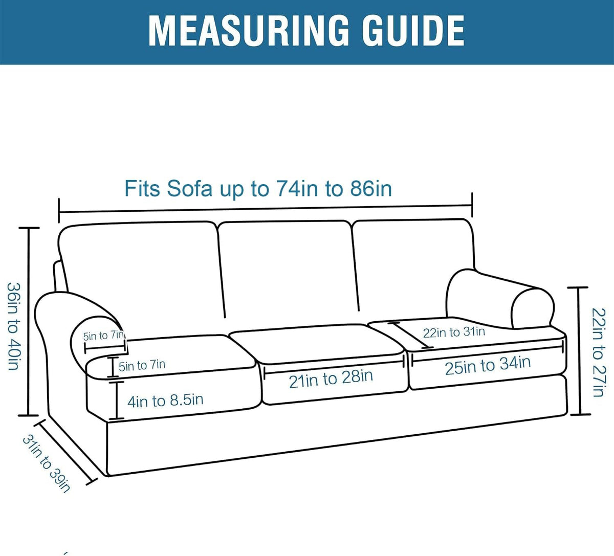 H.VERSAILTEX Sofa Cover 4 Piece T Cushion Sofa Slipcovers Couch Cover Furniture Protector Stretch T Cushion Sofa Covers for 3 Cushion Couch with 3 Individual T Cushion Covers, Ivory