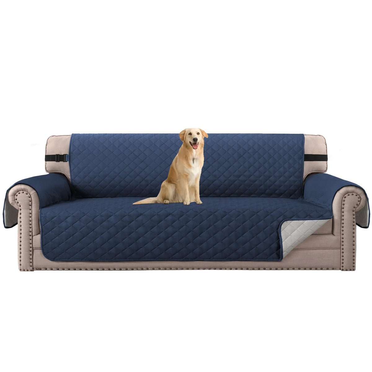 H.VERSAILTEX Reversible Couch Cover for 3 Cushion Cover Pet Friendly Sofa Cover for Dog Washable Furniture Protector Water Resistant Slipcover with Non Slip Elastic Strap(Sofa, Ivory/Beige)