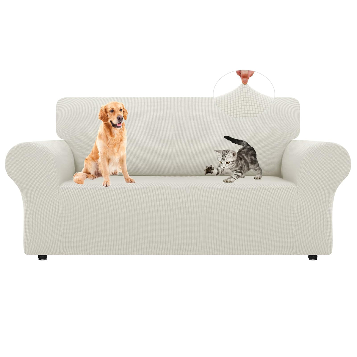 LURKA Stretch Couch Cover for Sofa, 1 Piece 3 Cushion Slipcover, Black