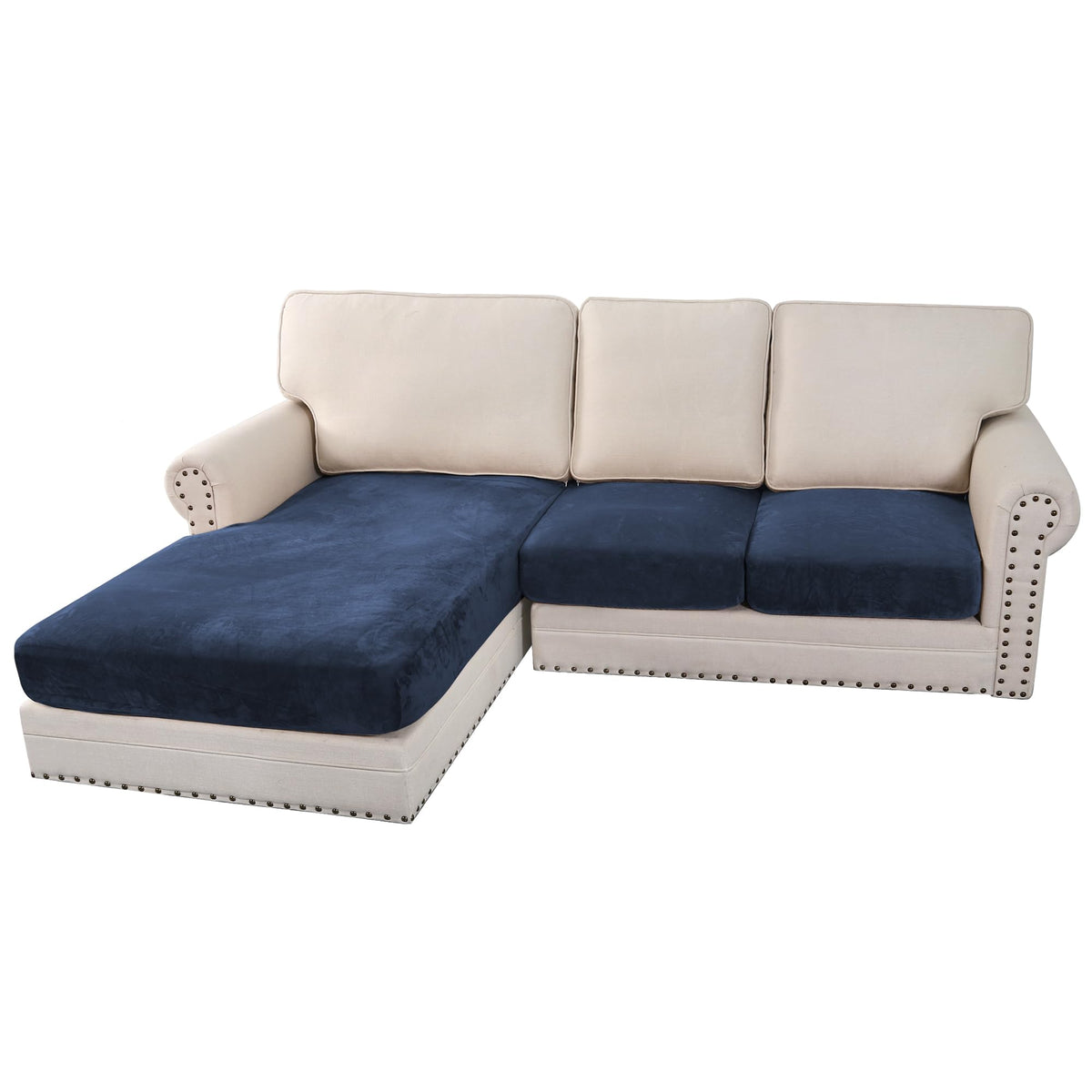 H.VERSAILTEX Velvet Stretch Couch Cushion Cover Plush Cushion Slipcover for Chair Loveseat Sofa Cushion Furniture Protector Seat Cushion Sofa Cover (2 Piece Large Sofa Cushion Covers, Ivory)
