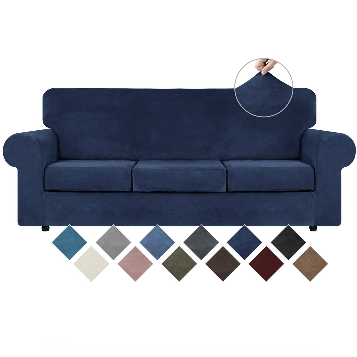 WEERRW 4 Pieces Couch Cover for Sofa Velvet Sofa Covers Washable, Dark Grey
