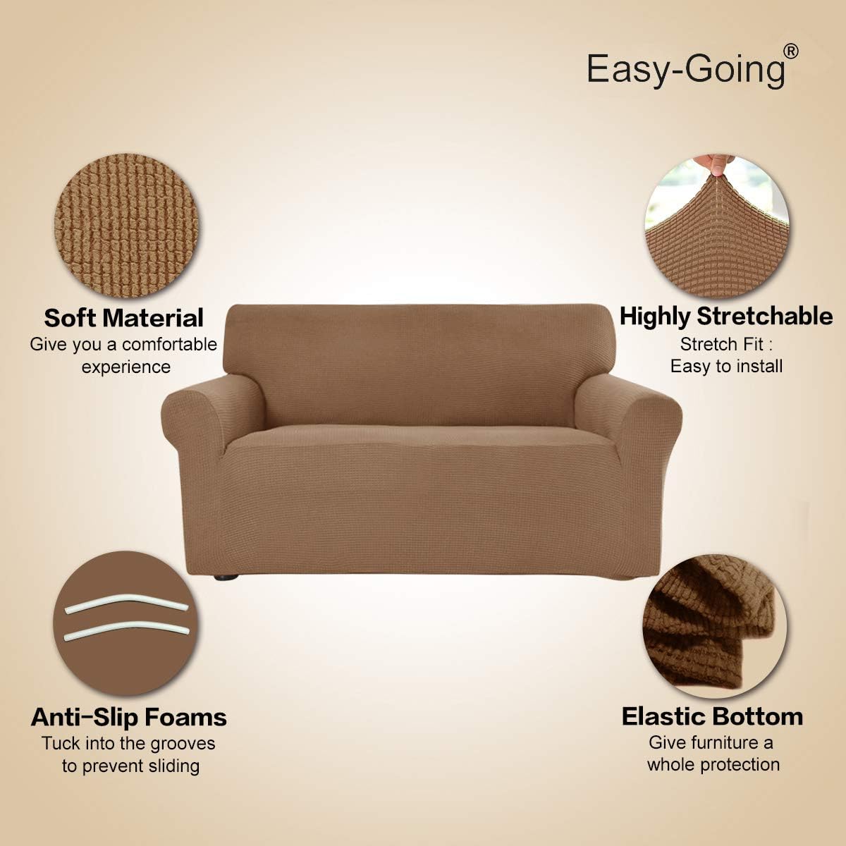 Easy-Going Stretch Couch Covers for Sofa Washable Large Camel