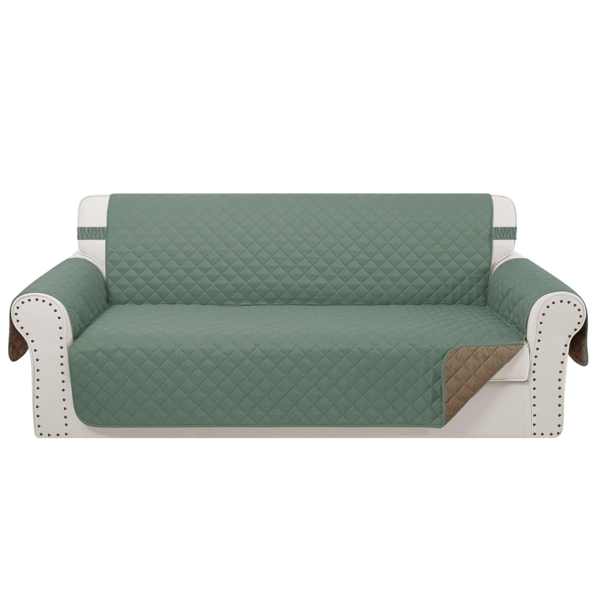 Reversible Sofa Cover for 3 Cushion, Chocolate/Beige