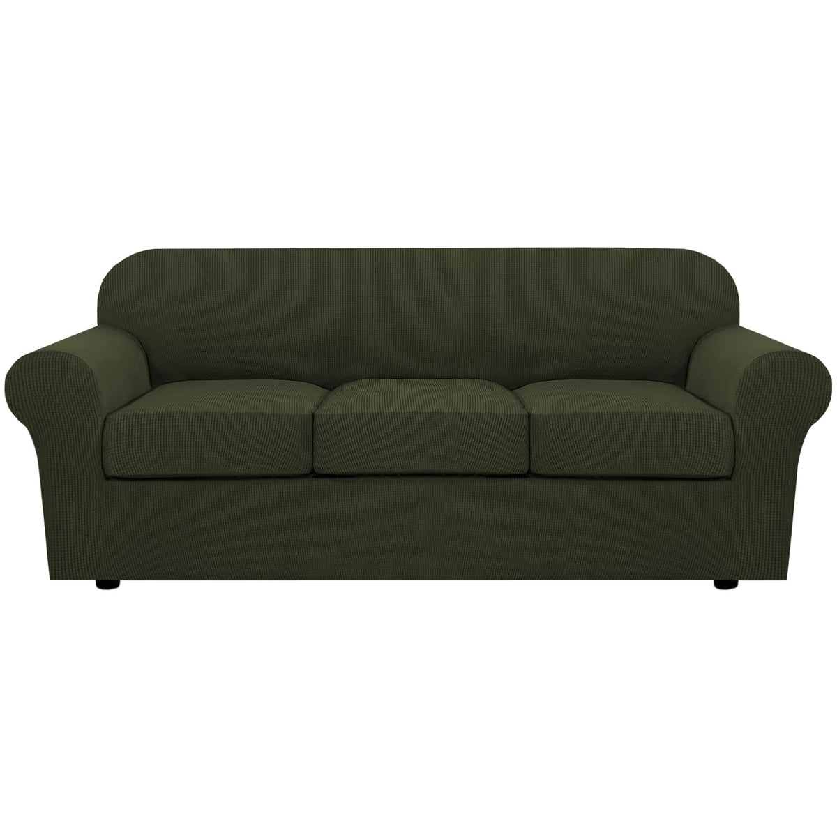 H.VERSAILTEX 4 Piece Stretch Sofa Covers for 3 Cushion Couch Covers for Living Room Slipcovers (Base Cover Plus 3 Seat Cushion Covers) Upgraded Thicker Jacquard Fabric (Sofa, Sand)