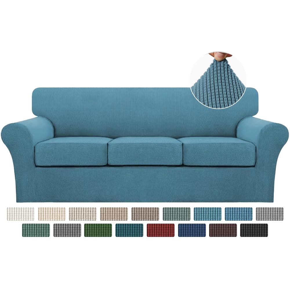 Turquoize 4 Piece Couch Cover Sofa Covers for 3 Cushion Couch Sofa Slipcovers Washable Sofa Cover for Dogs with Individual Couch Cushion Covers Feature Jacquard Fabric(3 Cushion Sofa, Biscotti Beige)