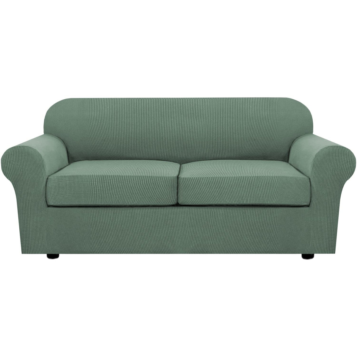 H.VERSAILTEX 4 Piece Stretch Sofa Covers for 3 Cushion Couch Covers for Living Room Slipcovers (Base Cover Plus 3 Seat Cushion Covers) Upgraded Thicker Jacquard Fabric (Sofa, Sand)