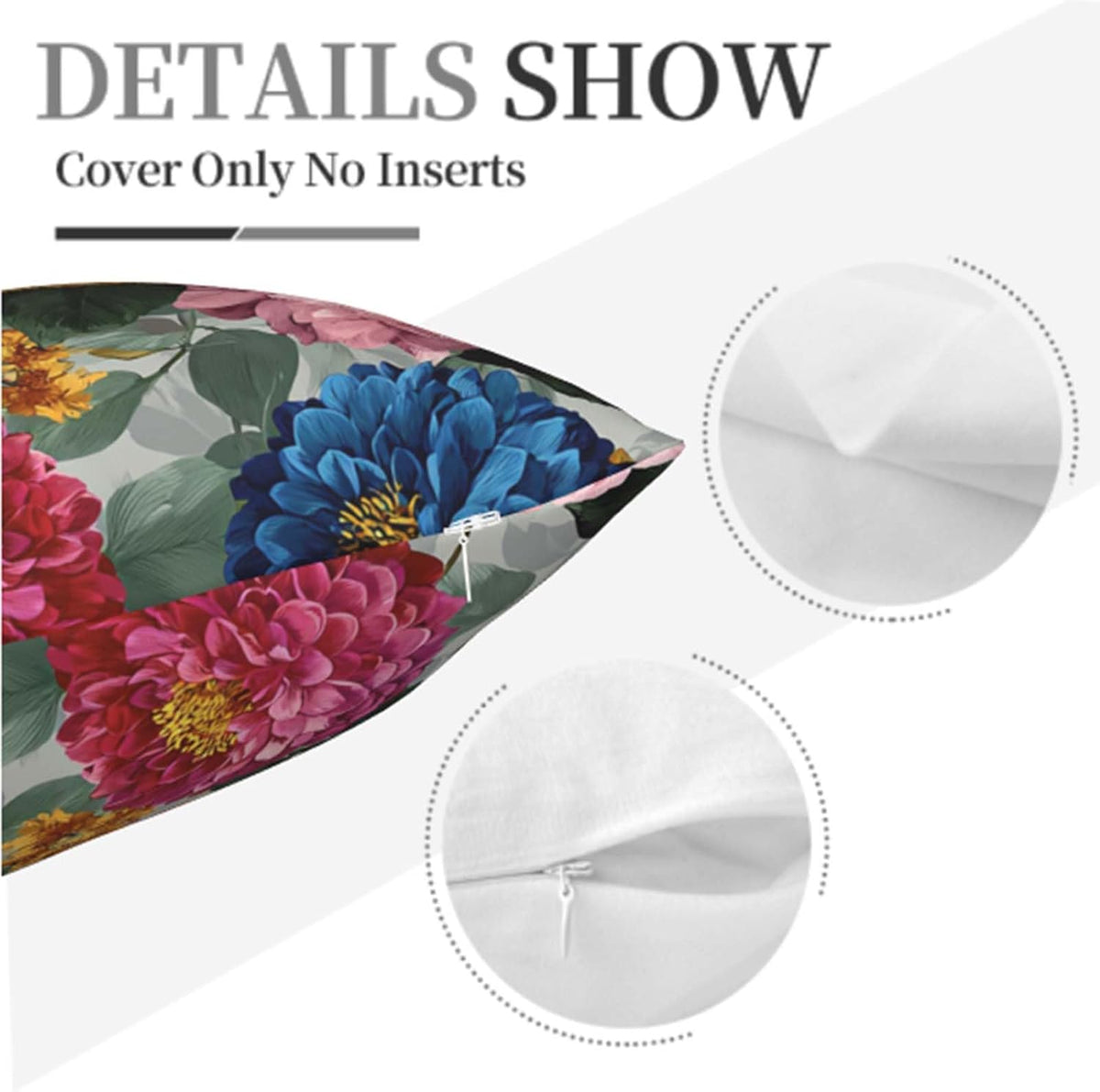 Floral Throw Pillow Covers 18x18 Set of 2, Cushion Covers, Decorative Square Pillowcases for Couch, Bedroom, Living Room(B)