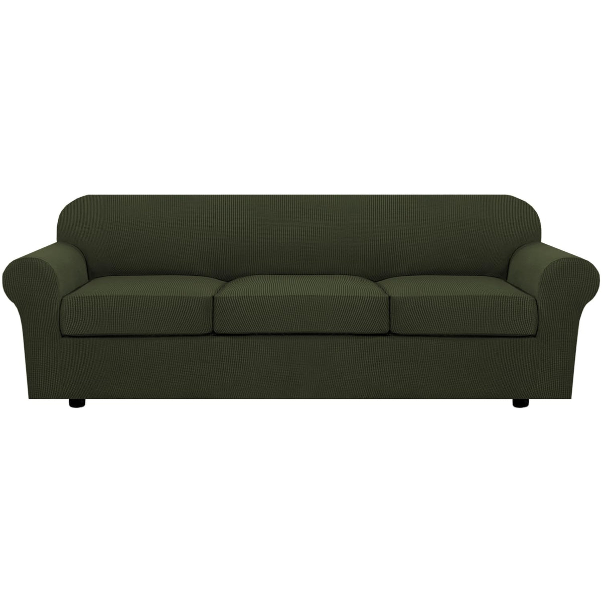 H.VERSAILTEX 4 Piece Stretch Sofa Covers for 3 Cushion Couch Covers for Living Room Slipcovers (Base Cover Plus 3 Seat Cushion Covers) Upgraded Thicker Jacquard Fabric (Sofa, Sand)