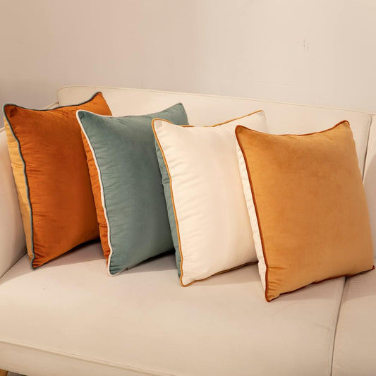 Throw Pillow Covers 18x18 Inch Set of 4 Soft Velvet Decorative Throw Pillow Covers Square Cushion Case Solid Cushion Covers Modern Double-Colored pillowcases for Home Couch Decoration Orange/Teal