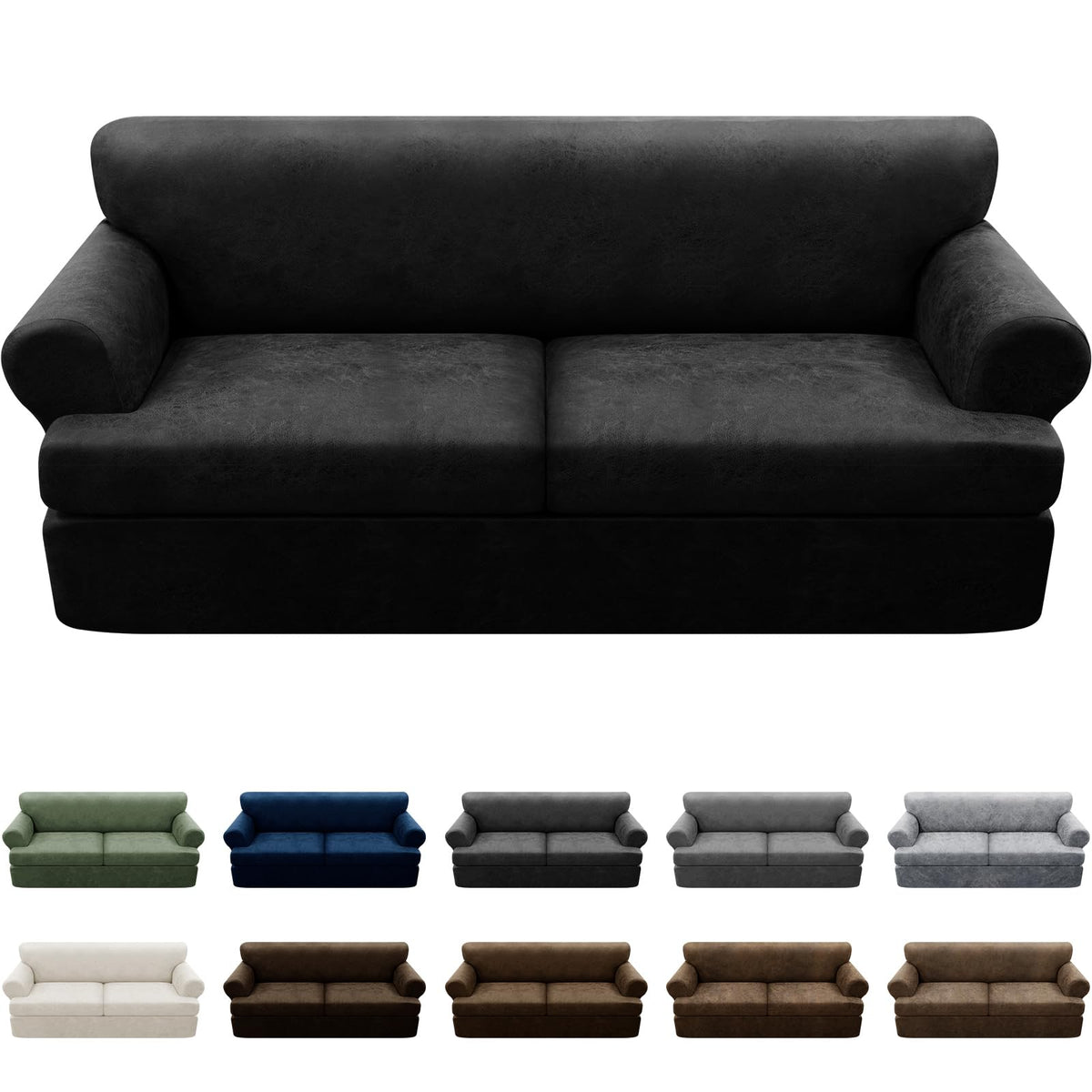 Couch Cover Leather Look 3 Seater Couch Sofa Cover 1-Piece Sofa Slipcover Stretch Furniture Protector with Elastic Bottom & Pockets(Sofa, Coffee)