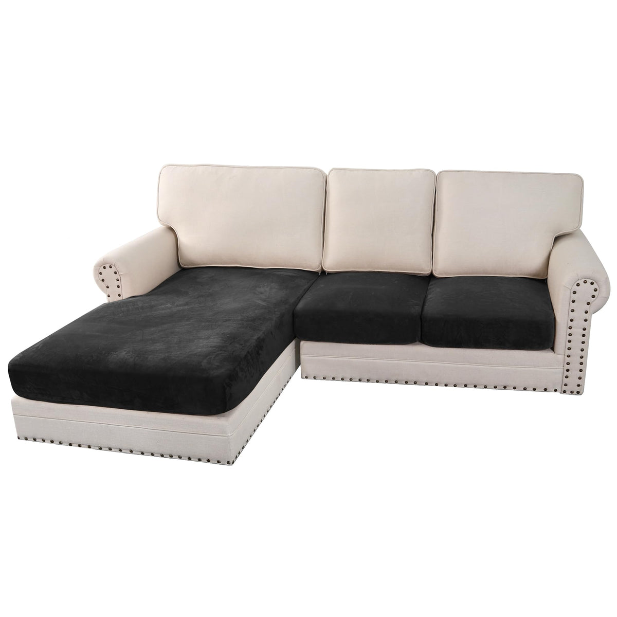H.VERSAILTEX Velvet Stretch Couch Cushion Cover Plush Cushion Slipcover for Chair Loveseat Sofa Cushion Furniture Protector Seat Cushion Sofa Cover (3 Piece Sofa Cushion Covers, Ivory)