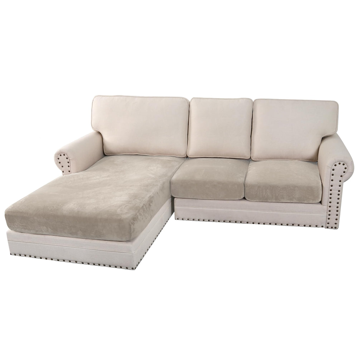 H.VERSAILTEX Velvet Stretch Couch Cushion Cover Plush Cushion Slipcover for Chair Loveseat Sofa Cushion Furniture Protector Seat Cushion Sofa Cover (2 Piece Large Sofa Cushion Covers, Ivory)