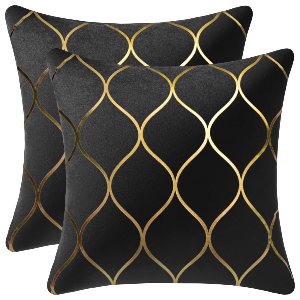 DEZENE Gold Velvet Throw Pillow Covers: 2 Pack 18x18 Inch Square Decorative Pillow Cases for Bedroom Sofa Couch Living Room, Light Grey