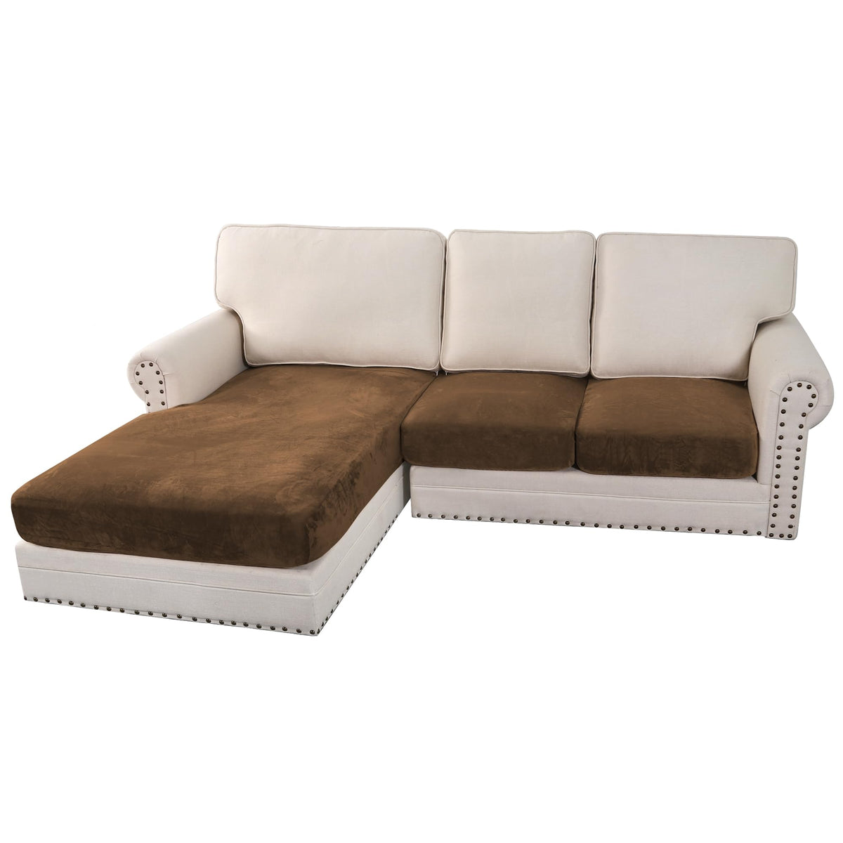 H.VERSAILTEX Velvet Stretch Couch Cushion Cover Plush Cushion Slipcover for Chair Loveseat Sofa Cushion Furniture Protector Seat Cushion Sofa Cover (3 Piece Sofa Cushion Covers, Ivory)