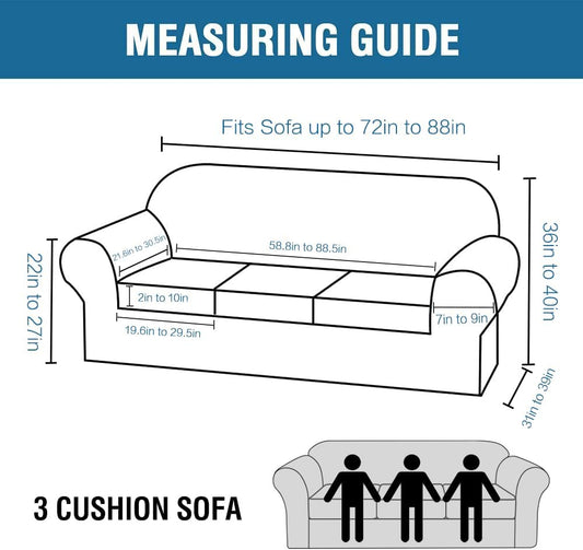 H.VERSAILTEX 4 Piece Stretch Sofa Covers for 3 Cushion Couch Covers for Living Room Slipcovers (Base Cover Plus 3 Seat Cushion Covers) Upgraded Thicker Jacquard Fabric (Sofa, Sand)