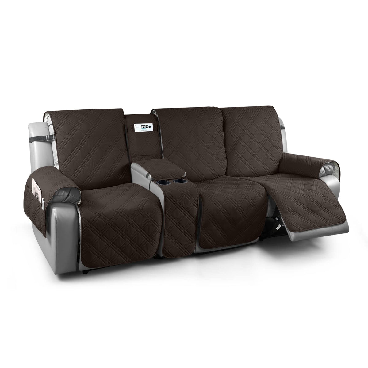 TAOCOCO Loveseat Recliner Cover with Center Console, 100% Waterproof Pet Cover for Dual Recliner with Straps Design, Split Reclining Loveseat Covers Furniture Pet&Kids Protector (2 Seater, Chocolate)