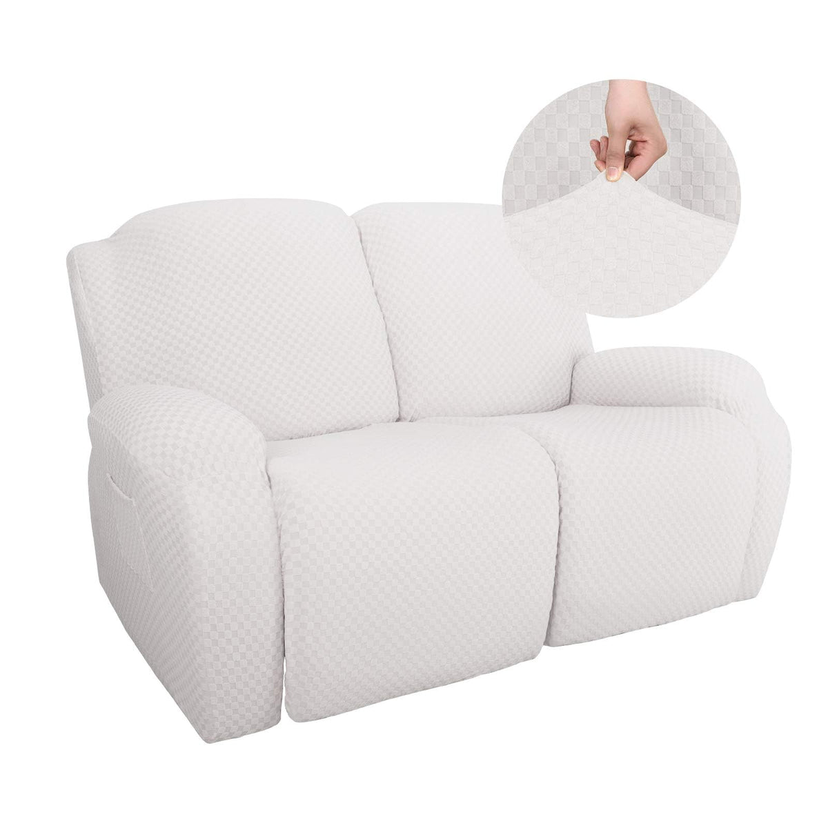 YEMYHOM 8 Pieces Stretch Recliner Sofa Cover Latest Jacquard Reclining Couch Cover with Side Pocket Anti-Slip Fitted 3 Cushion Furniture Slipcovers with Elastic Bottom (Sofa Recliner, Light Gray)