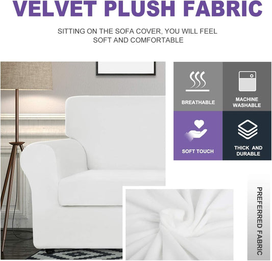 ZNSAYOTX Luxury Couch Cover 4 Piece Stretch Sofa Covers for 3 Cushion Couch Thick Soft Spandex Sofa Slipcover Living Room Anti Slip Dogs Pet Furnitre Protector (White, Sofa)