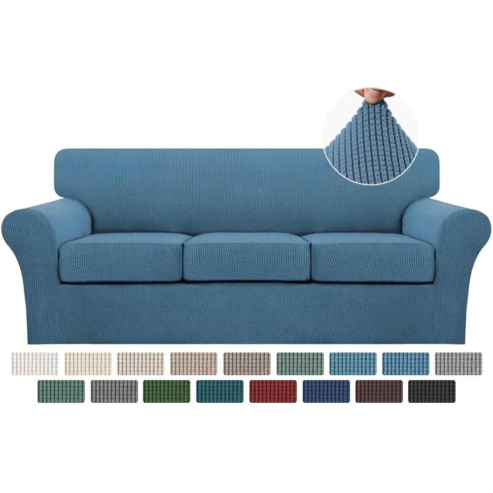 Turquoize 4 Piece Couch Cover Sofa Covers for 3 Cushion Couch Sofa Slipcovers Washable Sofa Cover for Dogs with Individual Couch Cushion Covers Feature Jacquard Fabric(3 Cushion Sofa, Biscotti Beige)