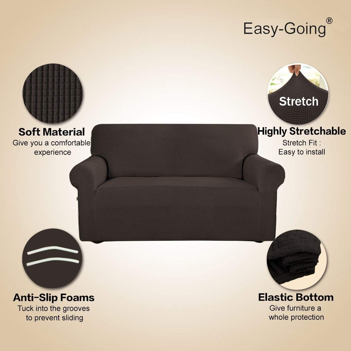 Easy-Going Stretch Couch Covers for Sofa Washable Large Chocolate