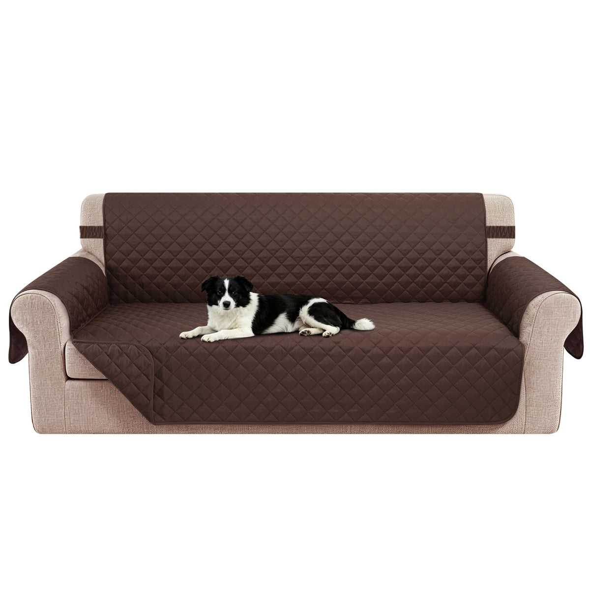 Reversible Sofa Cover for 3 Cushion, Chocolate/Beige