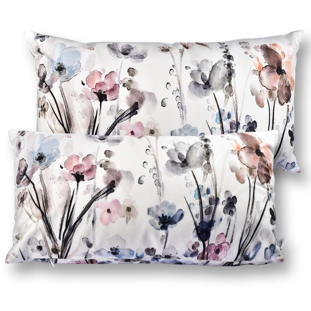KKVEE Flower Throw Pillow Covers 18x18 Set of 2, Flowers Pillow Cushion Cases, Modern Decorative Square Pillowcases for Sofa Couch Bedroom Living Room Car