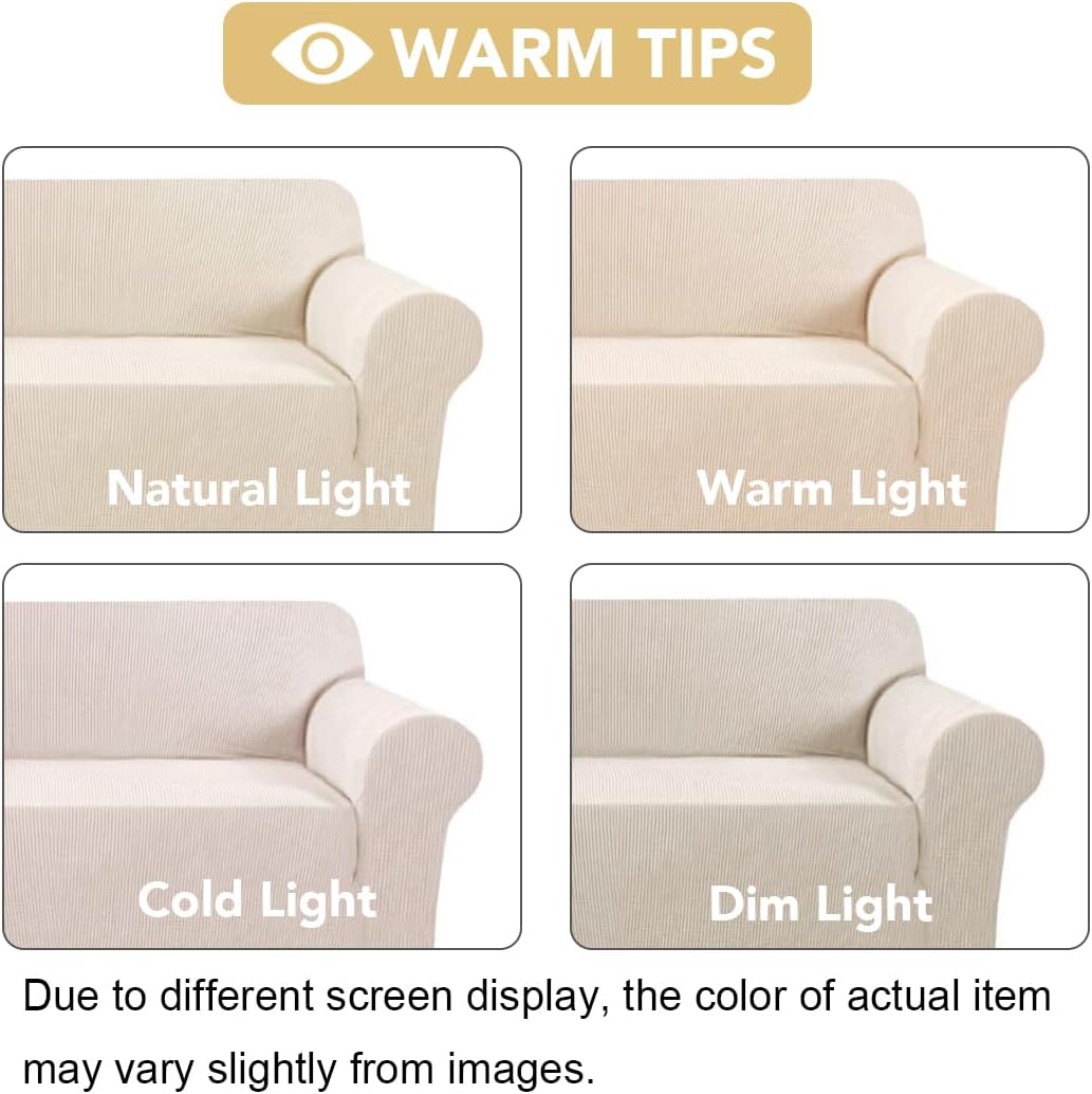 H.VERSAILTEX Stretch Sofa Covers for 3 Cushion Couch Covers Sofa Slipcovers for Living Room Feature Thick Checked Jacquard Fabric with Elastic Bottom, Sofa Large - Natural
