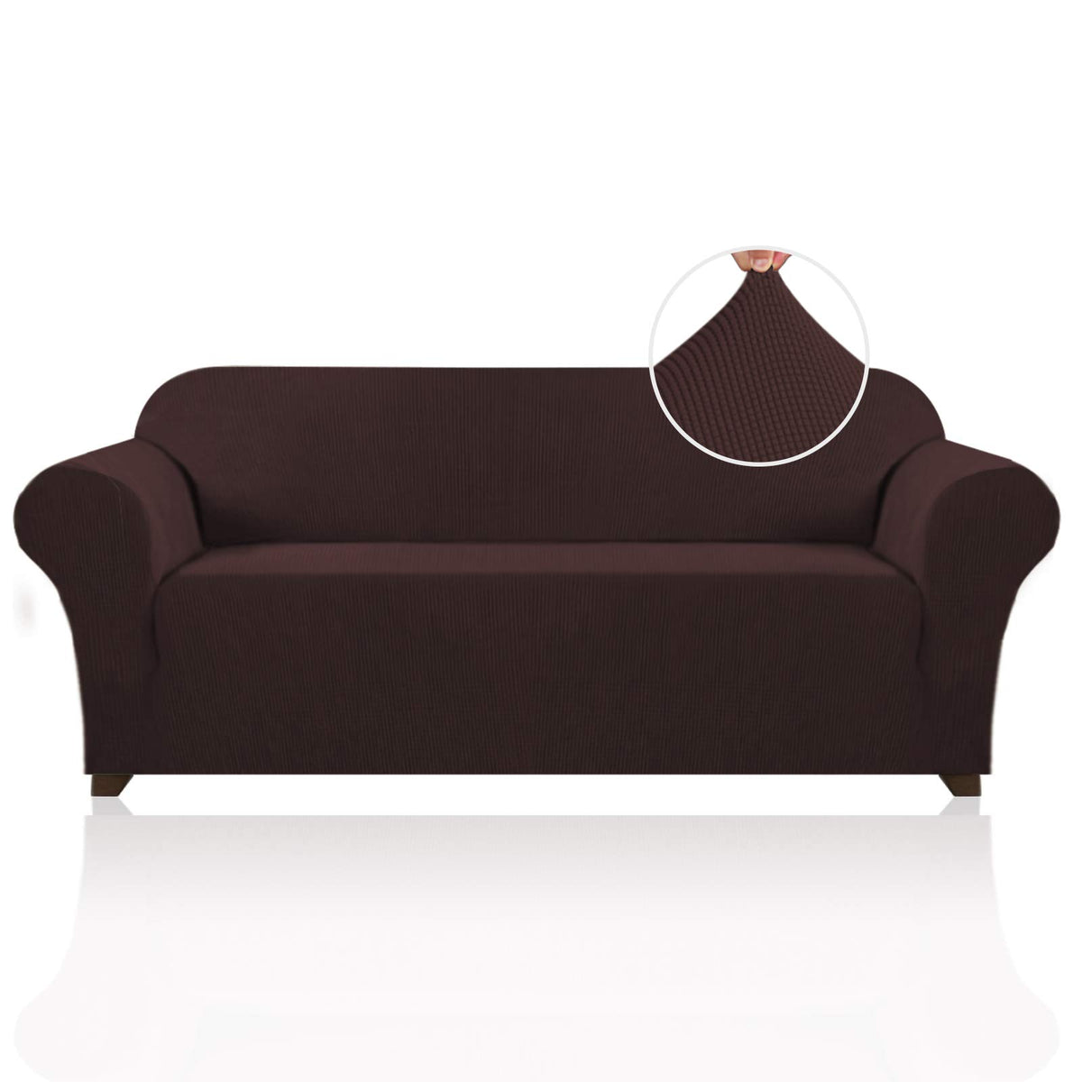 PrinceDeco Stretch Loveseat Sofa Cover Slipcover Couch Cover for 2 Cushion Sofa Washable Sofa Cover for Pets Friendly Furniture Protector Covers with Non Slip Bottom(Loveseat, Brown)