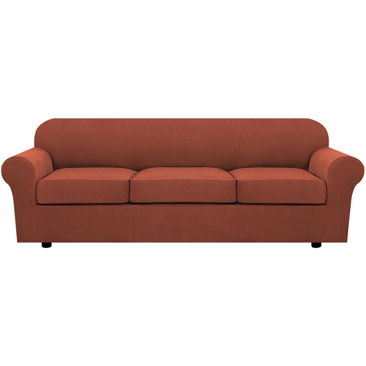 H.VERSAILTEX 4 Piece Stretch Sofa Covers for 3 Cushion Couch Covers for Living Room Slipcovers (Base Cover Plus 3 Seat Cushion Covers) Upgraded Thicker Jacquard Fabric (Sofa, Sand)