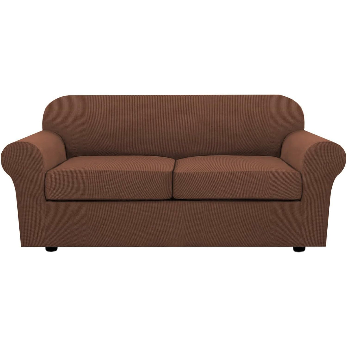 H.VERSAILTEX 4 Piece Stretch Sofa Covers for 3 Cushion Couch Covers for Living Room Slipcovers (Base Cover Plus 3 Seat Cushion Covers) Upgraded Thicker Jacquard Fabric (Sofa, Sand)